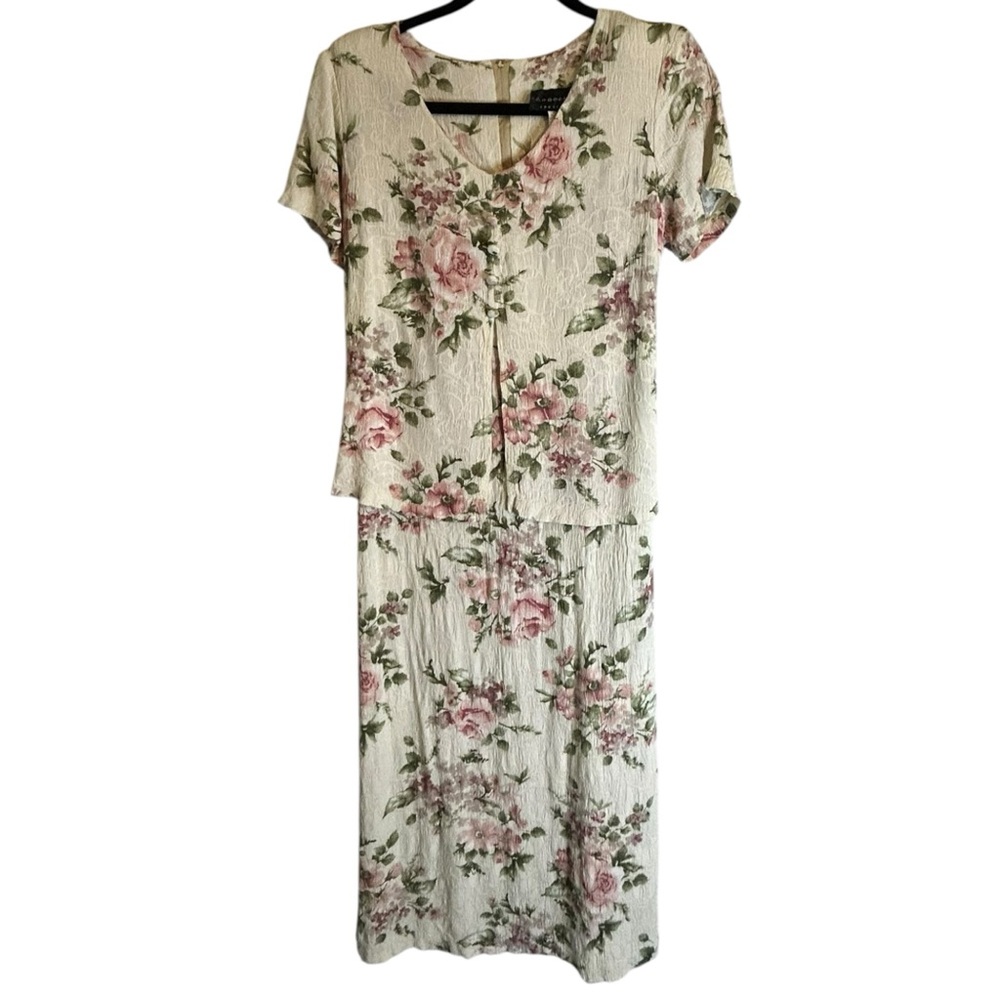 Vintage Connected Apparel Dress 12 Ivory Pink Floral Tie Back Zipper Cottage
